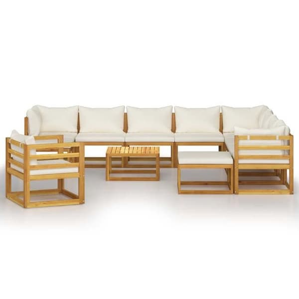 Maison Exclusive - Trädgårdsmöbler 12 delar med kuddar Creme Solid akaciaträ