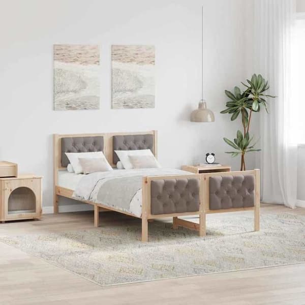 Sengestel - EKSKLUSIV HUS - Basic model - Massivt fyrretræ - Polstret hovedgærde i polyester - Lameller inkluderet