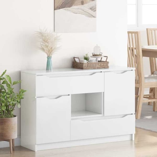 Buffet - EKSKLUSIVT HUS - 100x30x65,6 - Hvid glans - Ingeniørtræ - Rektangulær Vit