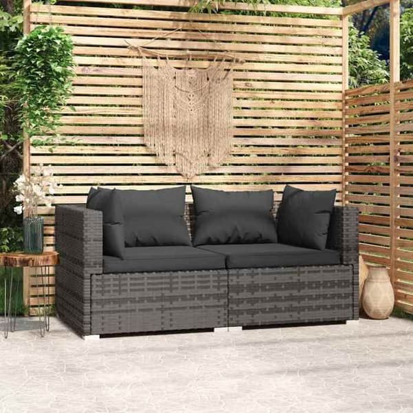 Maison Exclusive - Soffa 2 platser med kuddar Grå Flätad resin Grå