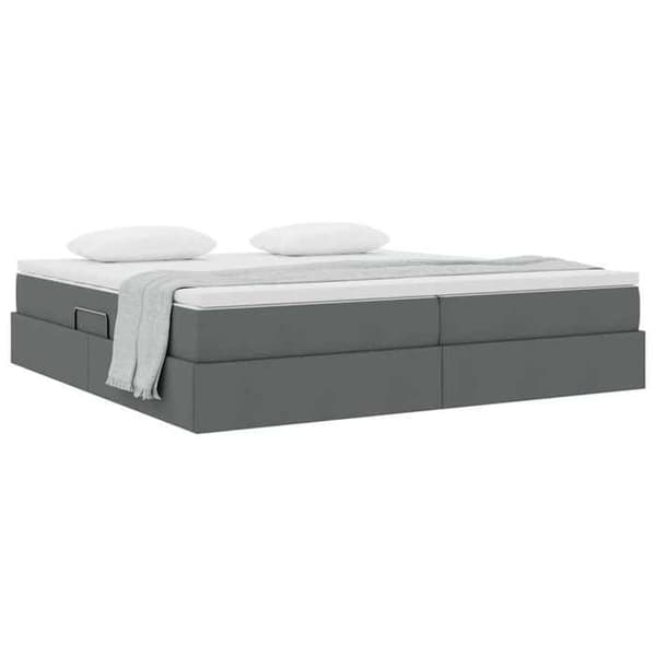 Sängram med madrass - EXKLUSIV HEM - 200 x 200 cm - Mörkgrå - Hydraulisk lyft - Polyester tyg & metallram Mörkgrå