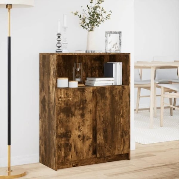 Buffet med LED røget eg 77x34x100 cm ingeniørtræ100 [cm] Brun