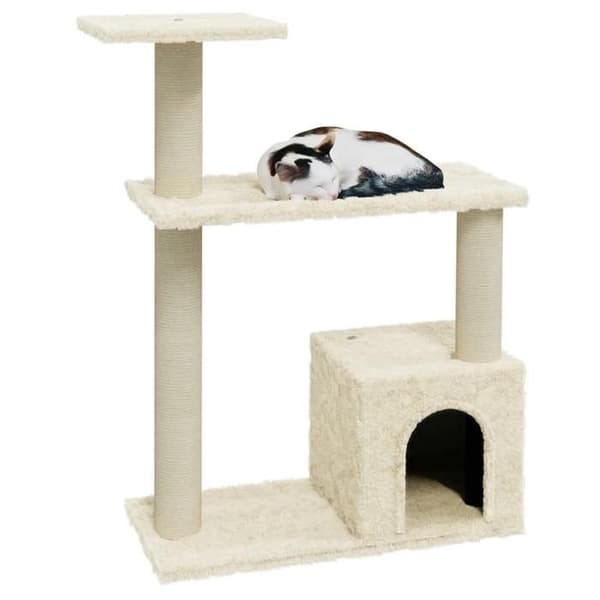 Kattträd - Exklusivt hus - 70 cm - Sisal - Kräm Grädde