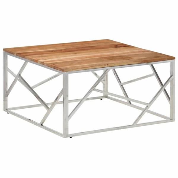 Bord - EKSKLUSIV HUS - 80 cm - Massivt akacietræ - Ramme i rustfrit stål - Sølvfinish Silver