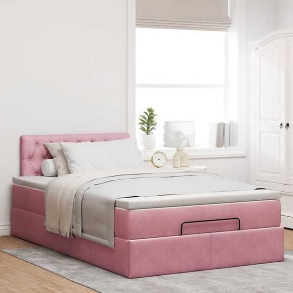 Sängsoffa - Maison Exclusive - 120 x 190 cm - Rosa sammet - Hydraulisk förvaring rosa