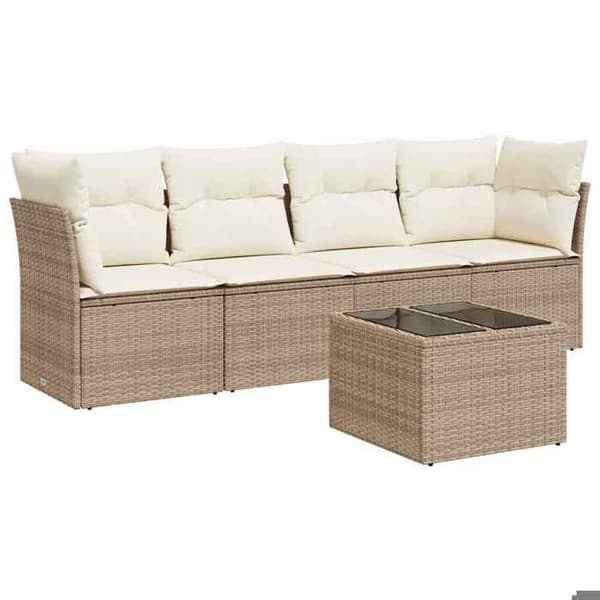 Maison Exclusive - Trädgårdsmöbler med kuddar 5 delar beige flätad resin