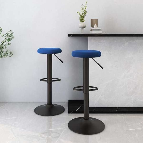 Barstol - MAISON EXCLUSIVE - Drejelig barstol - Blå velour - Højdejusterbar - Sæt af 2 Blå