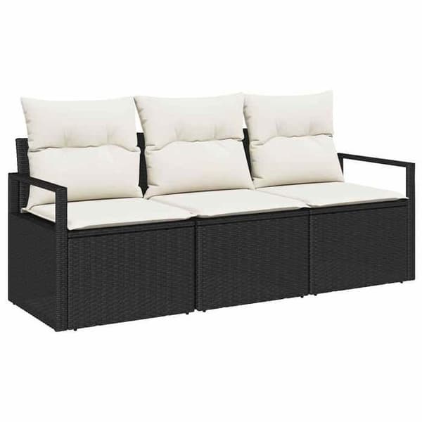 Trädgårdsmöbler - EXKLUSIVT HEM - 3-delat set - Poly rattan svart - Modulerbart - Avtagbara kuddar Svart