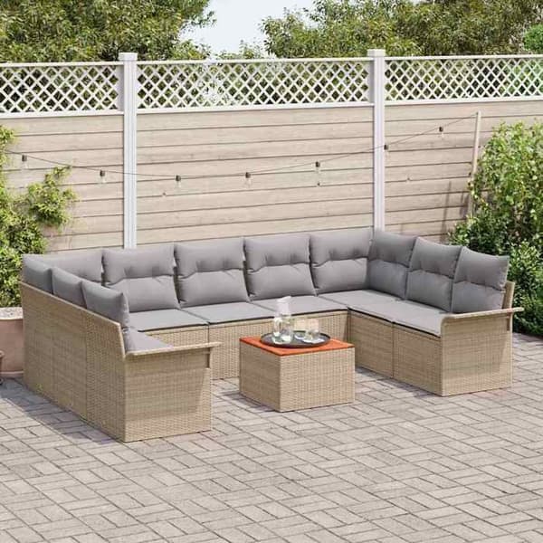 Maison Exclusive - 10 osan puutarhakalustesetti, beige polyrottinki