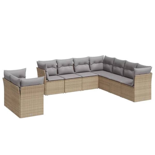 Maison Exclusive - Puutarhakalusteet tyynyillä 9 kpl beige punottu muovi
