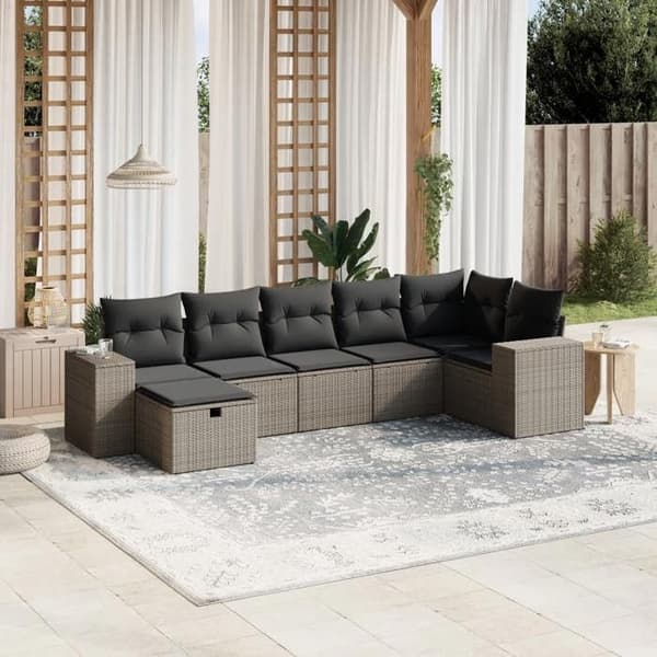 Maison Exclusive - Trädgårdsmöbler med kuddar 7 delar ljusgrå flätad resin Ljusgrått
