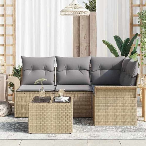 Modulär trädgårdsoffa - EXKLUSIV HEM - Modulär - Beige - UV-beständig polyrotting - Inbyggd förvaring beige