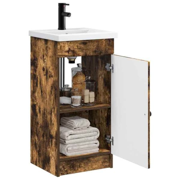 Maison Exclusive - Badeværelsesmøbel med vask Røget eg 42 x 40 x 84,5 cm