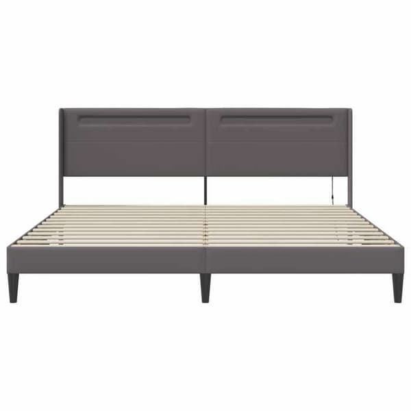 Maison Exclusive - Sängram med LED-remsor Grå 200 x 200 cm Syntetläder