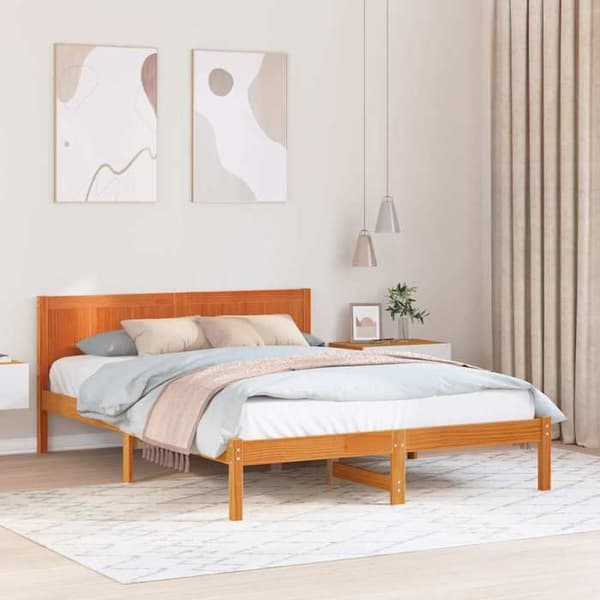 Sengestel - EKSKLUSIV HUS - Rektangulær - Massiv fyr - Brun - 150 x 200 cm brun