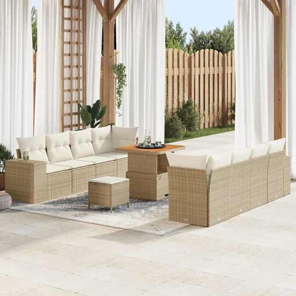 Maison Exclusive - Beige ja kerma polyrottinkinen puutarhakalustesetti
