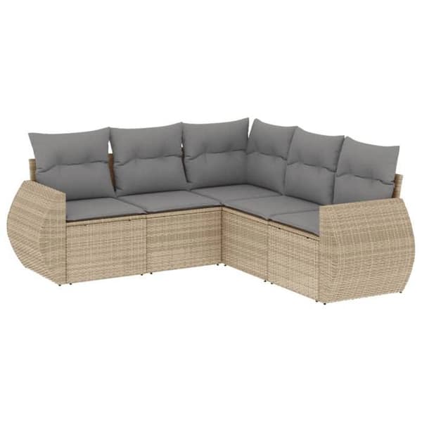 Maison Exclusive - Trädgårdsmöbler med kuddar 5 delar beige flätad resin