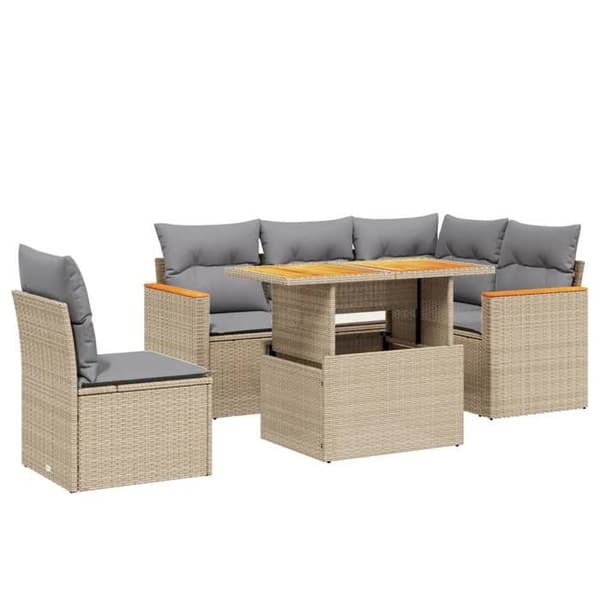 Maison Exclusive - Trädgårdsmöbler med kuddar 6 delar beige flätad resin