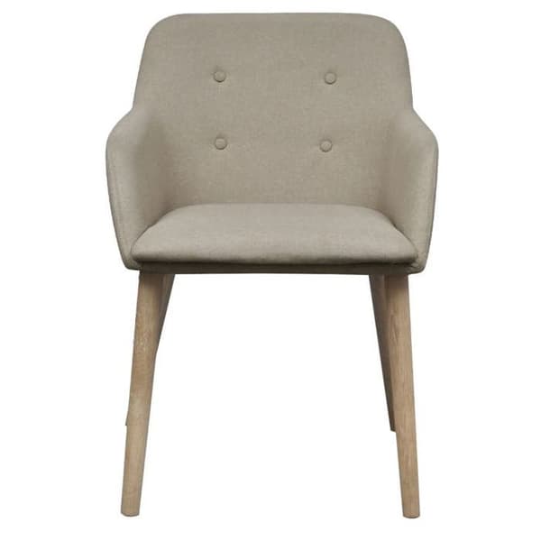 Spisestole - Eksklusivt Hus - Sæt af 6 - Beige stof - Massiv egetræsfødder beige