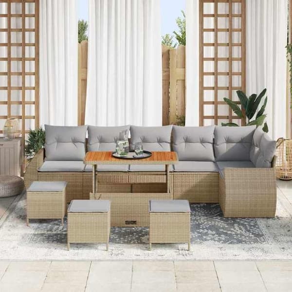 Maison Exclusive - 10 osan puutarhakalustesetti, beige polyrottinki