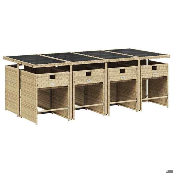 Maison Exclusive - Trädgårdsset med matbord och kuddar 9 delar beige Poly rotting