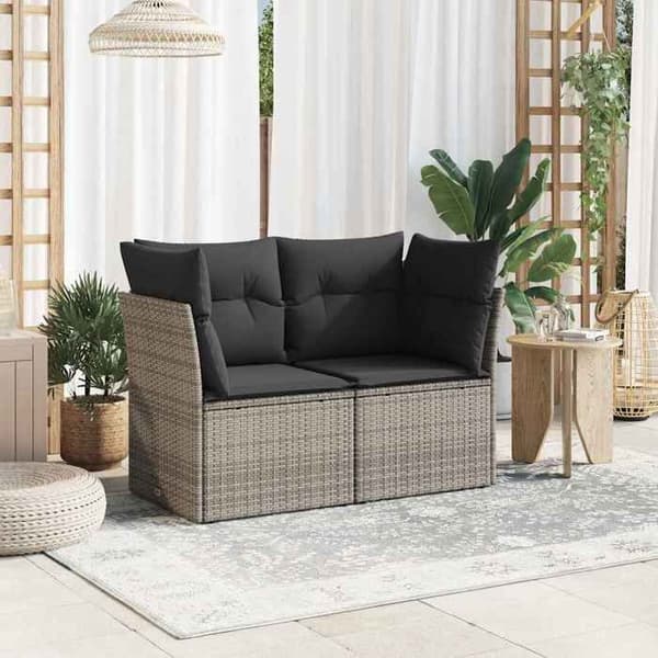 Maison Exclusive - Trädgårdssoffa 2 platser med grå kuddar i flätad resin