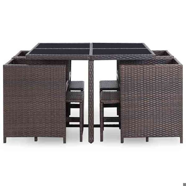 Maison Exclusive - Utomhusmatgrupp med kuddar 9 delar Flätad resin
