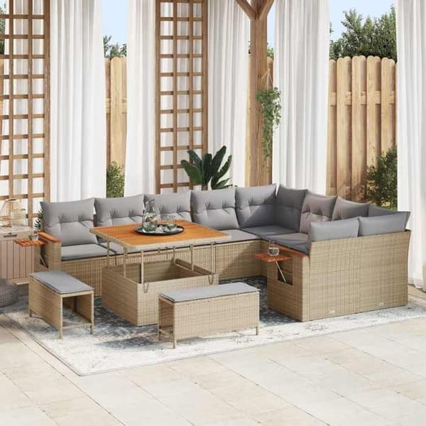 Maison Exclusive - 12 osan puutarhakalustesarja, beige polyrottinki