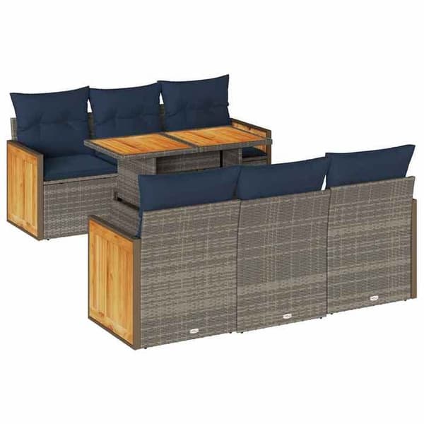 Maison Exclusive - Trädgårdsmöbler med kuddar 7 delar grå flätad resin akacia