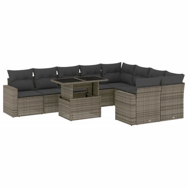 Maison Exclusive - Trädgårdsmöbler med kuddar 10 delar grå flätad resin