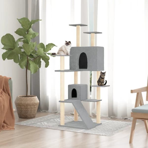 Kattetræ - Eksklusivt hus - Lys grå - 153 cm - Sisalstolper ljusgrått