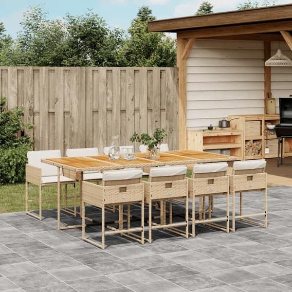 Maison Exclusive - Puutarhakalusteryhmä ja tyynyt 9 kpl beige Polyrottinki beige