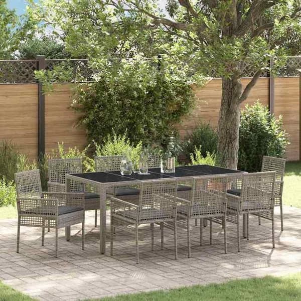 Spisebordsgruppe have - EKSKLUSIV HUS - 9 dele - Grå - Poly rattan - Tempereret glasplade Grå