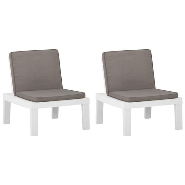 Maison Exclusive - Trädgårdsstolar och kuddar set om 2 Plast Vit Vit