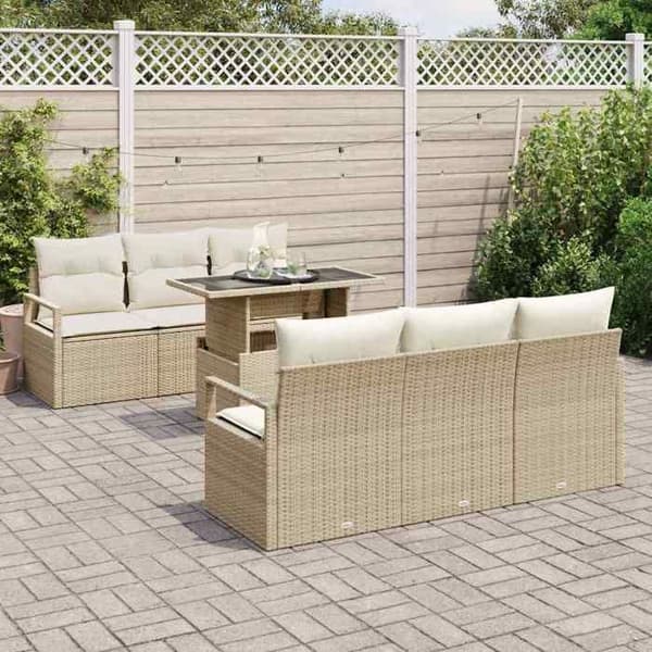 Trädgårdsoffmöbelset - EXKLUSIV HEM - 7 delar - Beige - Polyrotting - Modulär med förvaring beige