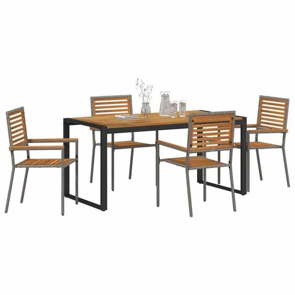 Trädgårdsmöbler - EXKLUSIVT HEM - Set 5 delar - Rektangulär - Poly rattan & massiv akacia - Grå och brun Grå och brun
