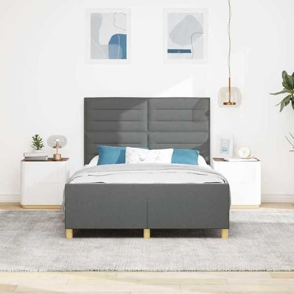 Sängram - EXKLUSIV HEM - 140 x 190 cm - Huvudgavel & ribbor ingår - Mörkgrå sammet - Förvaring Mörkgrå