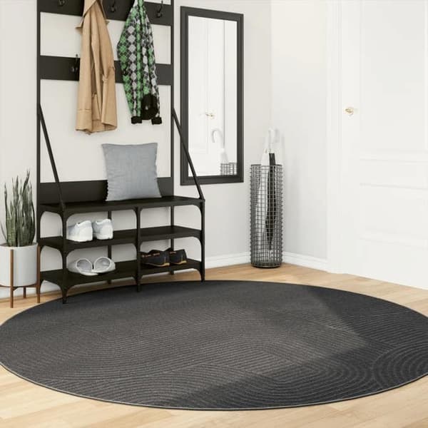 Tæppe - EKSKLUSIVT HUS - IZA - Rund Ø200 cm - Korte hår - Polyester - Antracit antracit