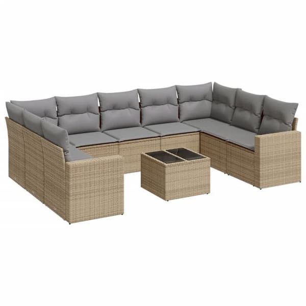Maison Exclusive - Trädgårdsmöbler med kuddar 10 delar beige flätad resin