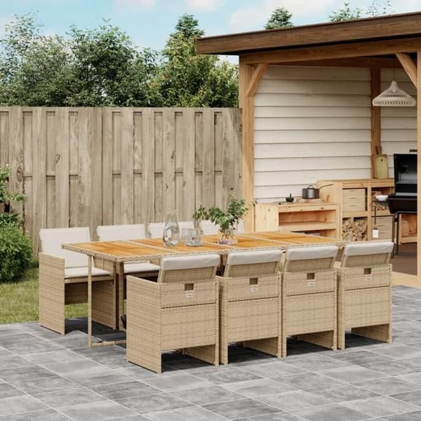 Maison Exclusive - Puutarhakalusteryhmä ja tyynyt 9 kpl beige Polyrottinki
