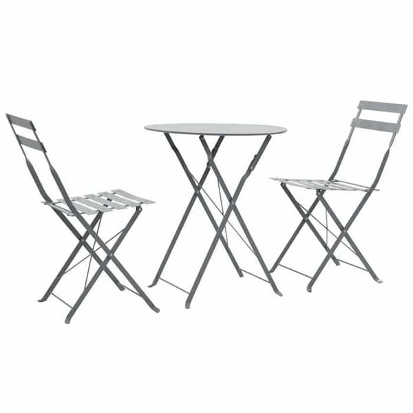 Ensemble bistro - EKSKLUSIVT HUS - 3 dele - Pulverlakeret stål - Sammenklappelig - Grå Grå
