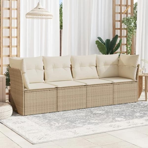 Maison Exclusive - Trädgårdsmöbler med kuddar 4 delar beige flätad resin