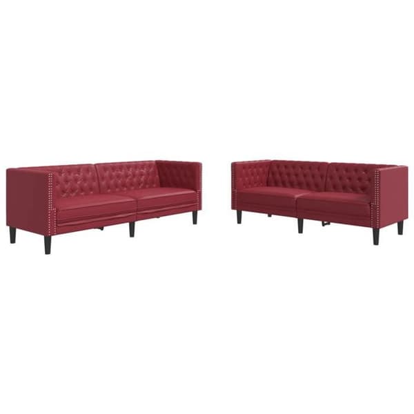 Maison Exclusive - Chesterfield sofa sæt 2 stk rød bordeaux kunstlæder