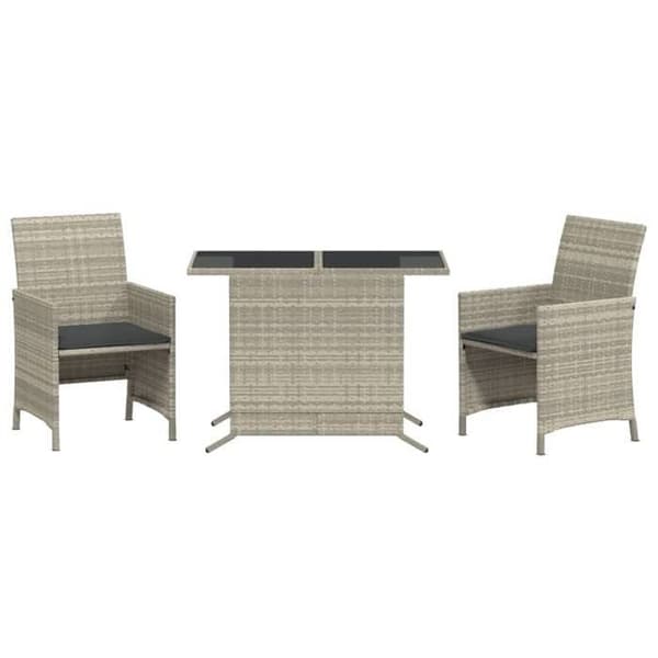 Maison Exclusive - Bistro-set 3 delar med ljusgrå kuddar i flätad resin