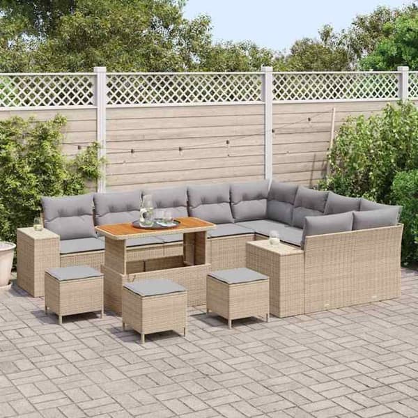 Maison Exclusive - 13 osan beige polyrottinkinen puutarhakalustesetti