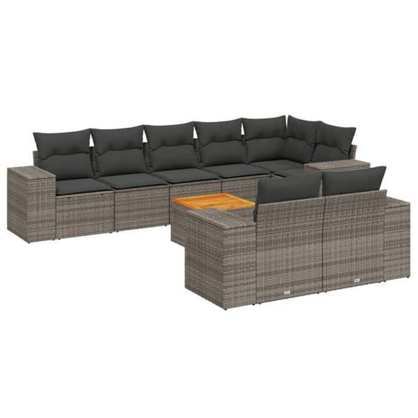 Maison Exclusive - Trädgårdsmöbler 9 delar med grå kuddar i flätad resin
