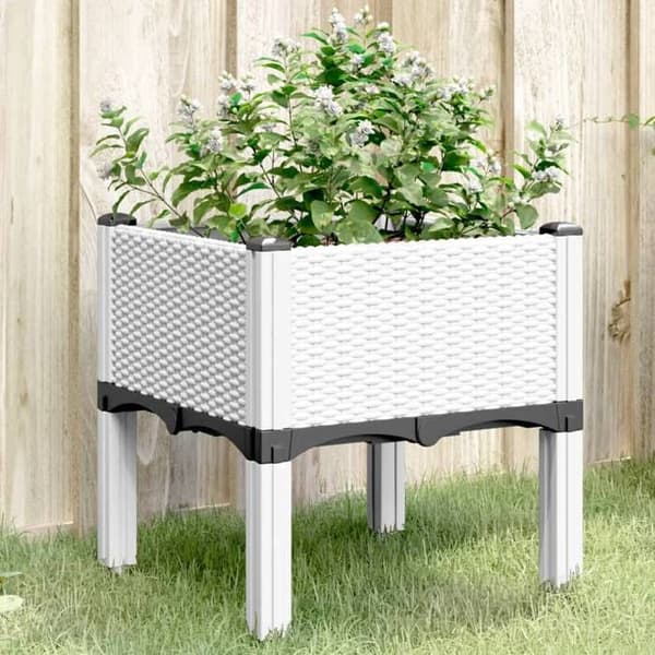 Jardiniär - EXKLUSIVT HUS - Rattanutseende - 40x40x42 cm - Stötsäker polypropen - Vit Vit