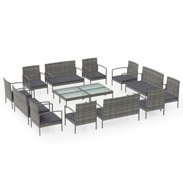 Maison Exclusive - Trädgårdsmöbler 16 delar med kuddar, flätad resin, grå