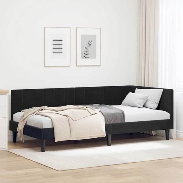 Maison Exclusive - Sort hjørneseng 90 cm x 190 cm i velour