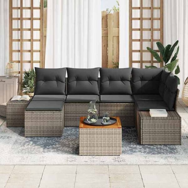 Trädgårdsmöbelset - MAISON EXCLUSIVE - 7-delars set - Grå PE-rattan - Modulärt - Inbyggd förvaring Grå